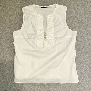 The Wrights White Ruffle Sleeveless Blouse Size 10 Button Up Y2K Vintage Top